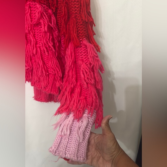 Lulu's Vibrant Red and Pink Fringe Cardigan - Picture 3 of 4